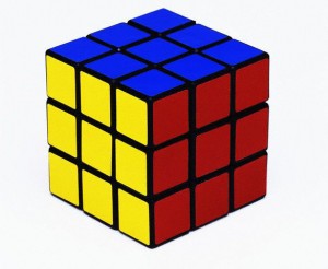 Red blue and yellow face of a rubik's cube