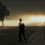 leaving man walking away into the sunset
